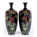 Property of a gentleman - a pair of Japanese silver wire cloisonne hexagonal baluster vases, Meiji