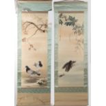 Property of a lady - a pair of Japanese scroll paintings on silk, 20th century, the first