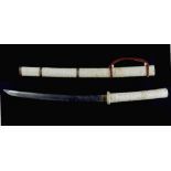Property of a lady - a late 19th / early 20th century Japanese carved bone short sword, wakizashi,