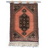 Property of a lady - a Persian part silk prayer mat, with stylised flowerheads in a navy pole
