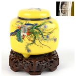 Property of a lady - a Japanese yellow ground cloisonne hexagonal koro, 20th century, decorated with