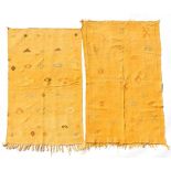 Property of a lady - two similar antique Anatolian yellow ground kelims, with part silk