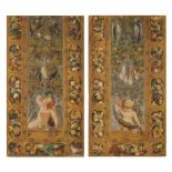 Property of a lady - a pair of 19th century Continental painted wall hangings depicting putti