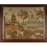 Property of a deceased estate - a 19th century needlework picture depicting a huntsman by house with
