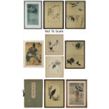 Property of a gentleman - nine Japanese woodblock prints, mostly framed; together with a folio of