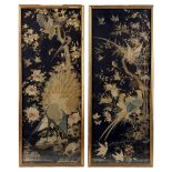 A good pair of late 19th / early 20th century Chinese embroidered silk panels depicting birds, ducks