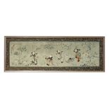 A large late 19th / early 20th century Chinese embroidered silk panel depicting four boys playing in