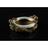 A Chinese jadeite & polychrome enamel decorated silver gilt filigree ashtray, in the form of two