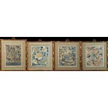 A group of four Chinese embroidered silk panels depicting butterflies & flowers, early 20th century,