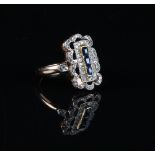 A French Art Deco pave set diamond & sapphire ring, size K, approximately 3.1 grams (see