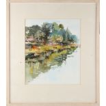 Property of a deceased estate - Wendy Jelbert SWA (modern) - FIGURES ON RIVER BANK - watercolour,