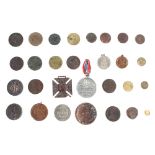 A quantity of assorted coins & medals including a 1758 German States Munster 2 Pfenning hammered