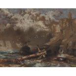 Property of a gentleman - English school, 19th century - A SHIPWRECK - watercolour, 5.45 by 7.05ins.