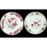 Property of a gentleman - an 18th century Chinese plate painted with chickens, 8.9ins. (22.6cms.)