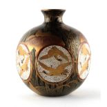 A Japanese lacquered wood & eggshell hexagonal globular vase, Meiji period (1868-1912), with