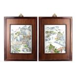 A pair of Chinese porcelain rectangular plaques, probably Republic period, painted with