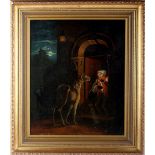 Late 19th century - THE NIGHT TIME VISITOR - oil, 16.55 by 13.4ins. (42 by 34cms.), in glazed gilt