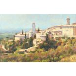 Property of a gentleman - Mike Bowman (b.1943) - A HILL TOP TOWN, TUSCANY - oil on board, 10.75 by