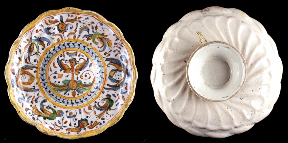 Property of a lady - a 19th century Italian maiolica low pedestal dish, 9.5ins. (24cms.) diameter (