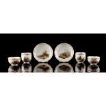 Property of a lady - a pair of Meissen Marcolini period trios painted with military battle scenes (