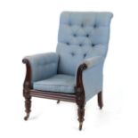 Property of a deceased estate - a late Regency period carved mahogany lyre shaped armchair (see