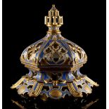 Property of a lady - a 19th century Russian blue & gilt porcelain hexagonal ceiling light, losses,