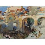 Frank Richards (1863-1935) - ITALIAN VILLAGE - watercolour, 10.3 by 14.2ins. (26.2 by 36.1cms.),