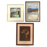 Property of a deceased estate - three modern pictures, comprising an oil on card by Sarah West (b.