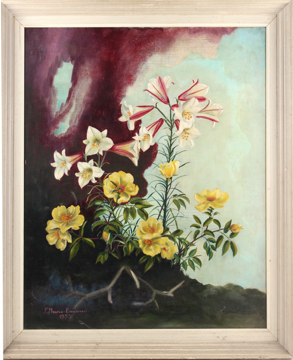 Property of a gentleman - F. Mantle-Bowditch - FLOWERS - oil on canvas, 26 by 22ins. (66 by 56cms.),