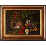 Property of a lady - H. Thomson - STILL LIFE OF BIRD'S NEST WITH BIRD'S EGGS AND FLOWERS - oil on