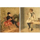 Property of a gentleman - late 19th century - GIRL PLAYING WITH KITTEN and GIRL SITTING ON BENCH - a