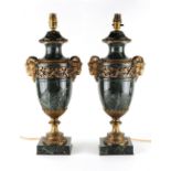 Property of a deceased estate - a pair of gilt metal mounted verde antico marble table lamps, with