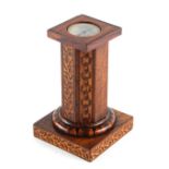 A private collection of treen - a 19th century Tunbridgeware table compass, modelled as a pedestal