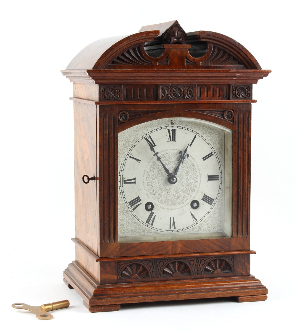 Property of a deceased estate - a late 19th century walnut mantel clock with Lenzkirch 8-day