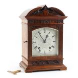 Property of a deceased estate - a late 19th century walnut mantel clock with Lenzkirch 8-day