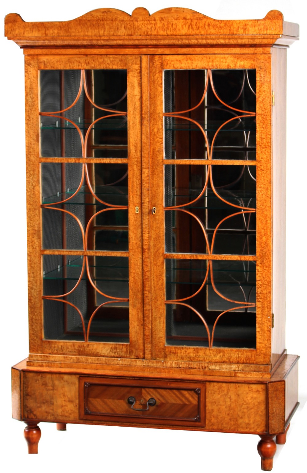 Property of a lady - a Russian Karelian birch glazed two-door bookcase, first half 19th century,