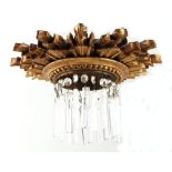 Property of a deceased estate - a carved giltwood sunburst & glass lustre ceiling light, 15.