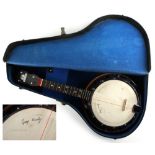 Property of a deceased estate - George Formby autographed banjolele - a cased George Formby bird's