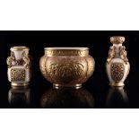 Property of a deceased estate - three Szolnay Pecs gilt decorated vases, the tallest 6.7ins. (