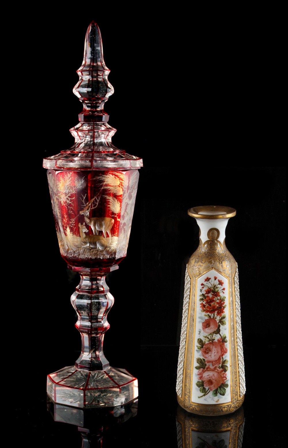 Property of a deceased estate - a late 19th century Bohemian overlaid glass bottle, stopper missing,