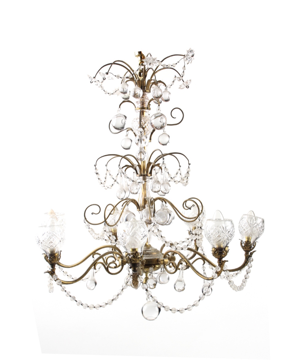 Property of a gentleman - a clear glass seven-light chandelier or electrolier, approximately 27.