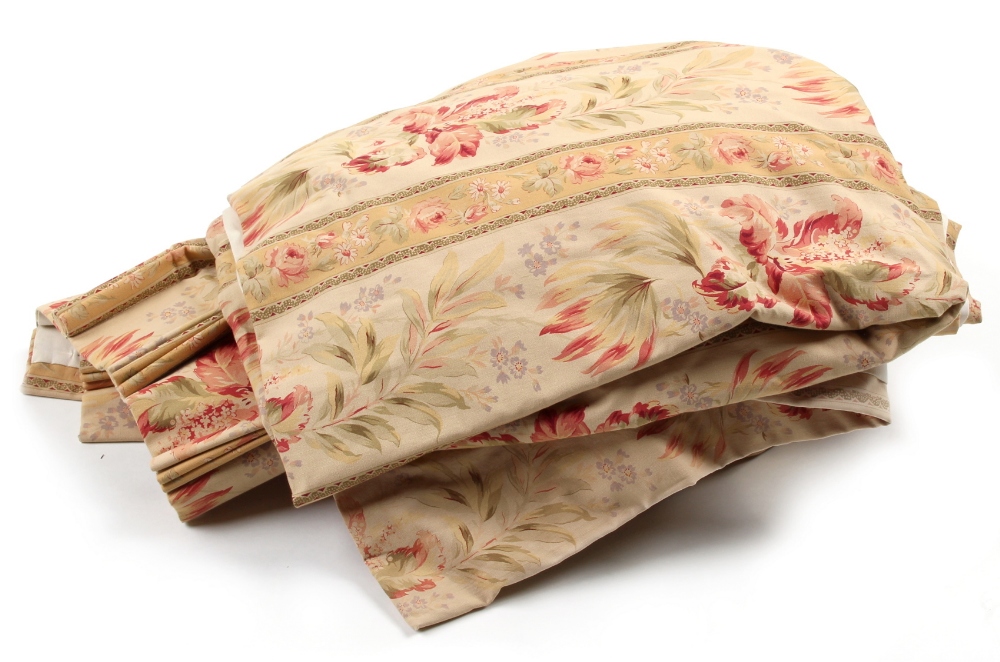 Property of a deceased estate - two pairs of lined floral & striped patterned curtains, one pair