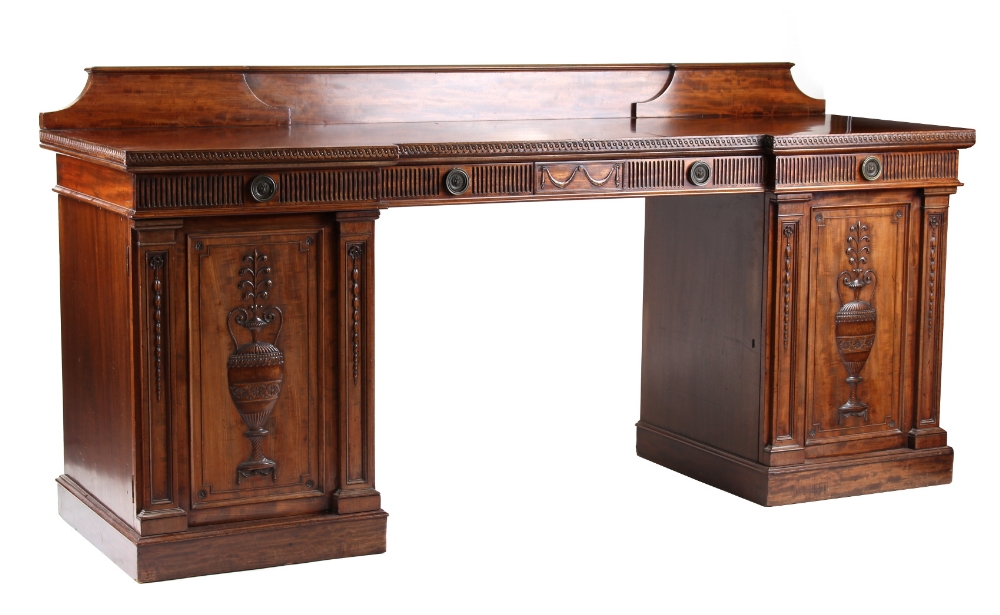 Property of a lady - a good Adam style neo-classical revival carved mahogany twin pedestal