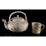 Property of a lady - a Belleek Grass pattern teapot, with first mark; together with a Belleek