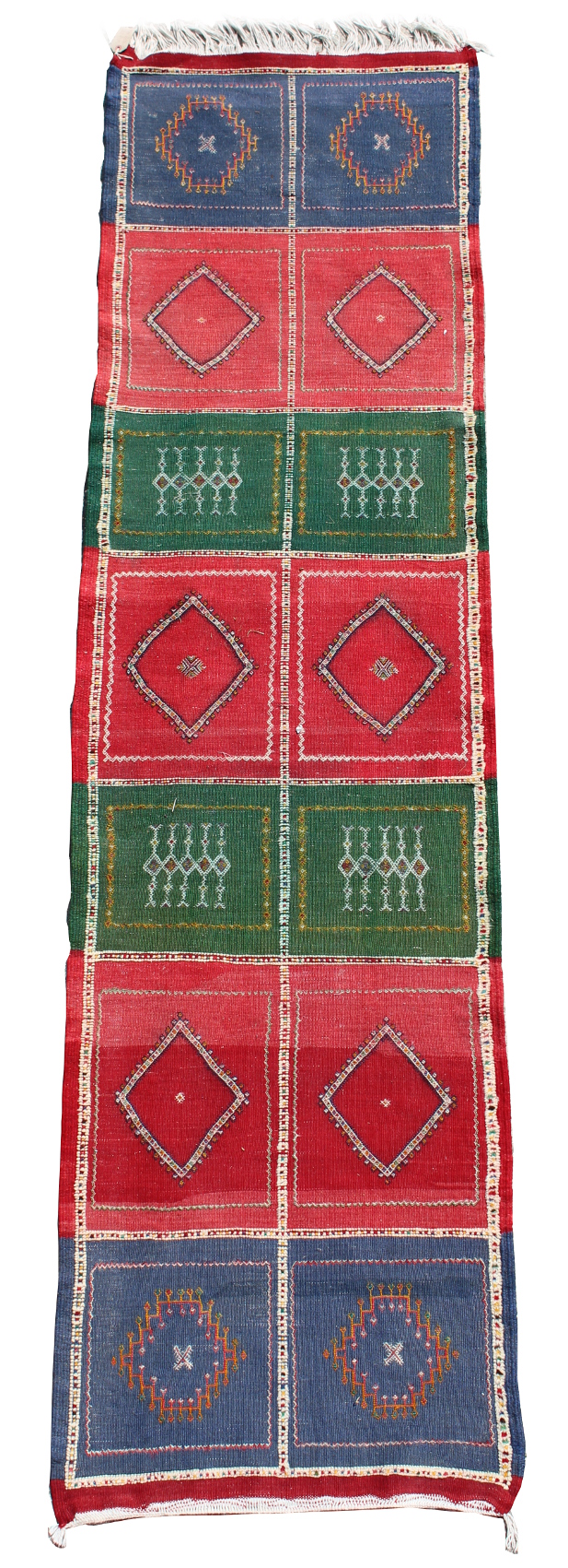 Property of a deceased estate - a North African flat-weave long rug, 107 by 29ins. (272 by