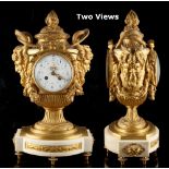 Property of a deceased estate - a large late 19th century French ormolu & white marble mantel clock,