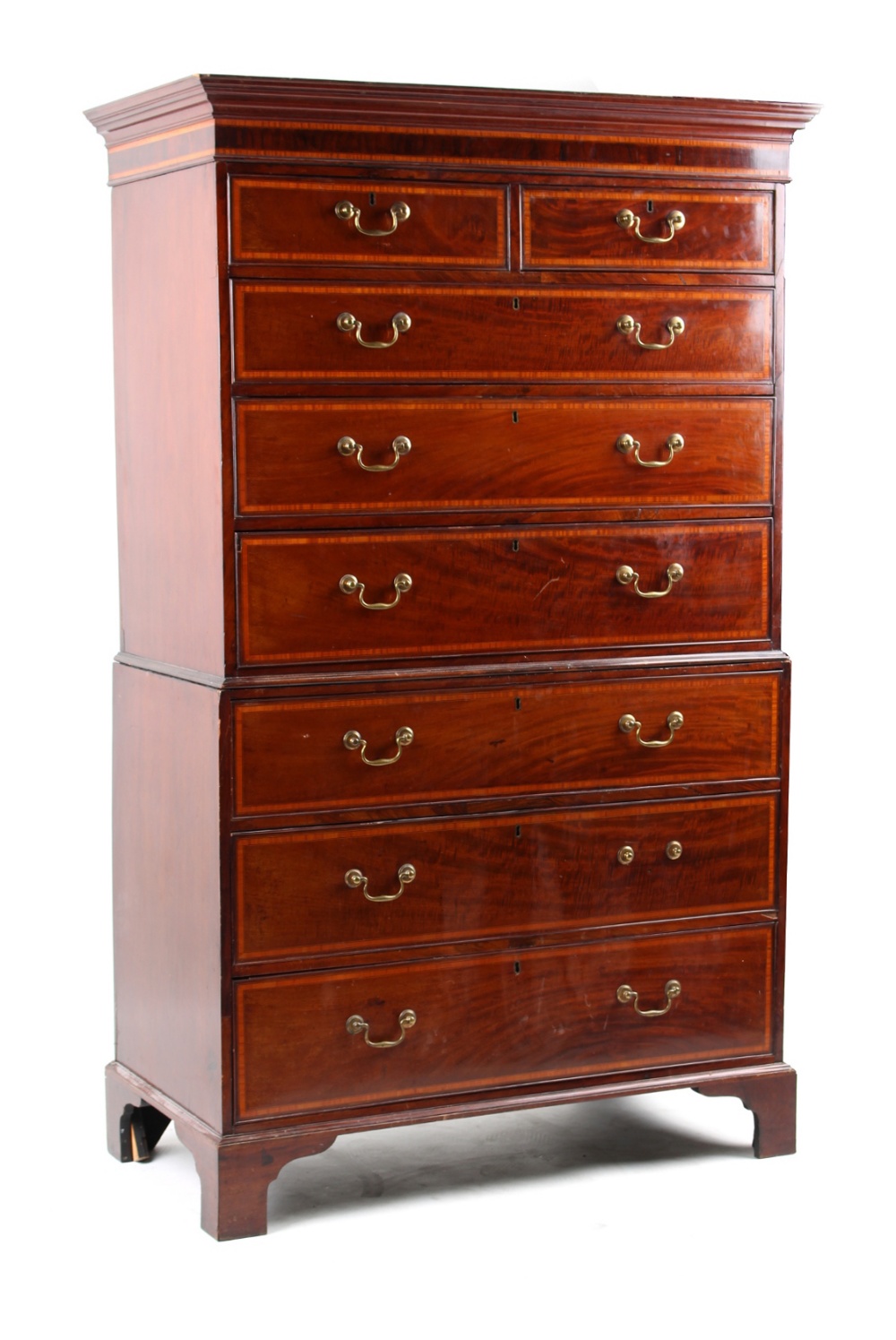 Property of a deceased estate - a late Victorian mahogany & satinwood banded tallboy or chest-on-