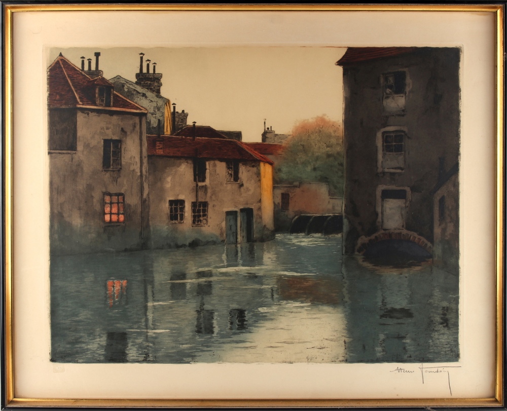 Property of a gentleman - Henri Jourdain (1864-1931) - FLOODED STREET - etching in colours, 18.7