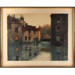 Property of a gentleman - Henri Jourdain (1864-1931) - FLOODED STREET - etching in colours, 18.7