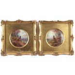 Property of a lady - a pair of early 20th century Royal Worcester porcelain circular plaques painted